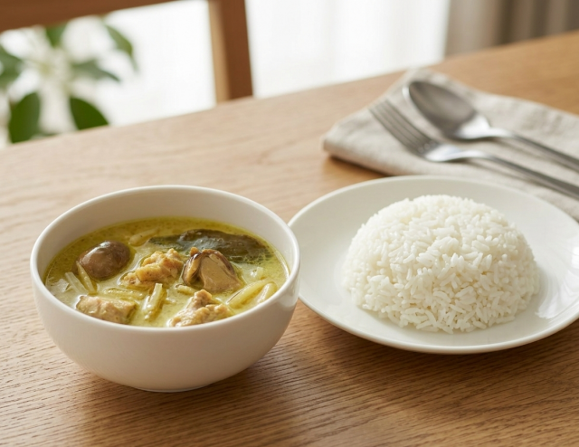 無印良品の「素材を生かした 辛くない グリーンカレー」の料理例