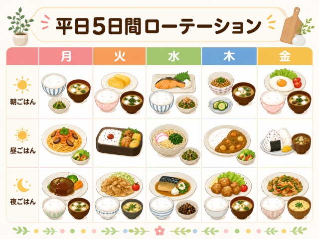 トップバリュを活用した平日5日間の夕食献立ローテーション表
