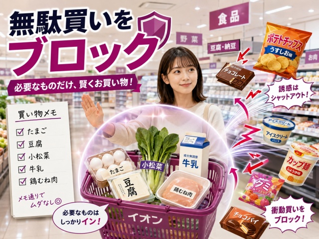 予定外の衝動買いを防ぐための買い物のイメージ