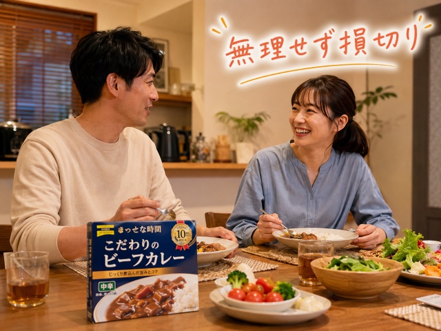 楽しそうに食事をしながら会話する家族の風景