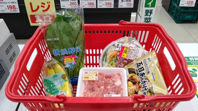 イオン駒岡店で買うべき鉄板食材5選が入った買い物かご